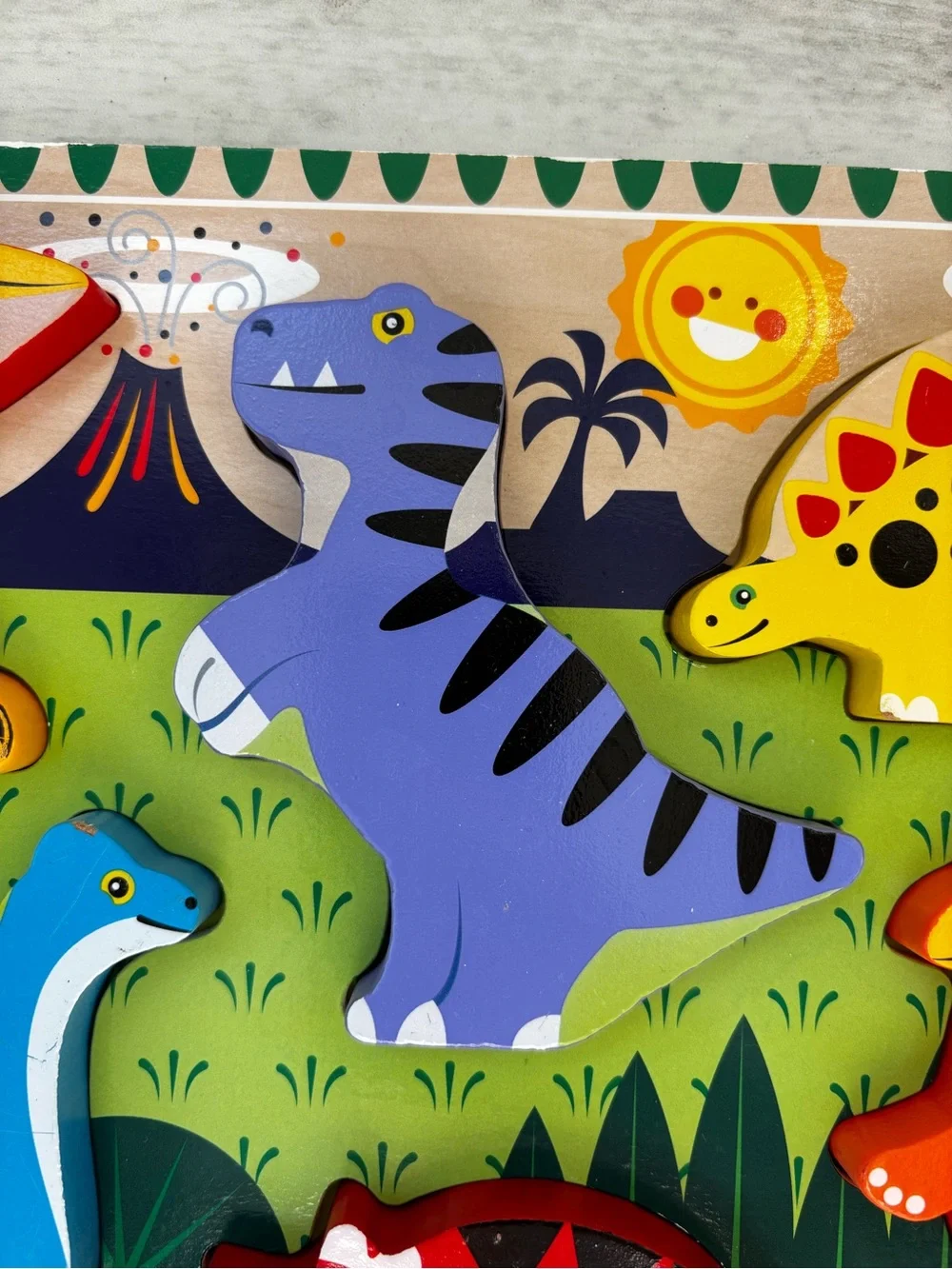 Melissa & Doug Chunky Wooden Dinosaur Puzzle Kids Play Colorful 7 Piece Kidcore